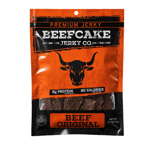 A package of Beefcake Jerky Co. Premium Jerky, Beef Original, in a 2.